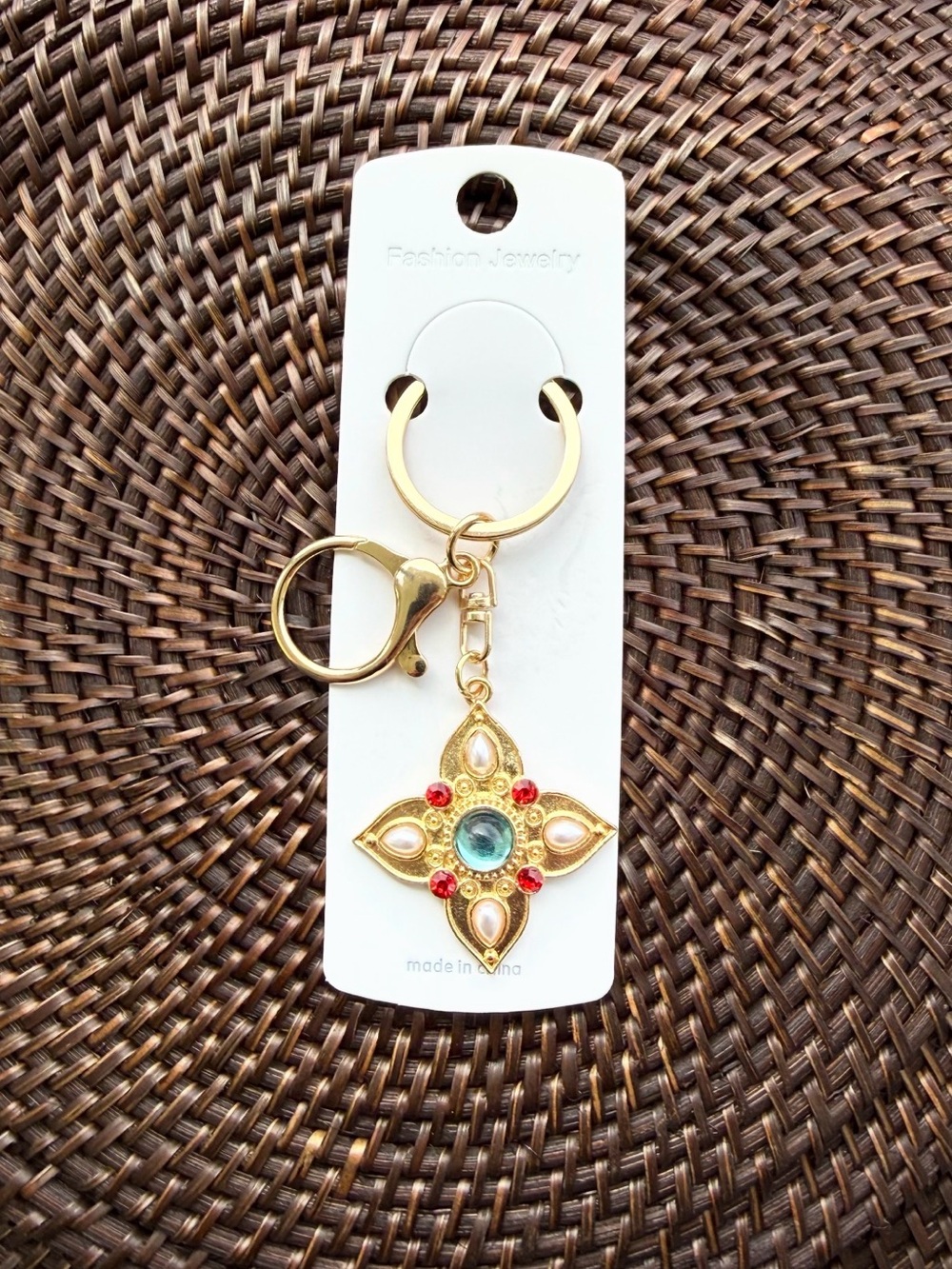 Gold Tone Multicolor Floral Keychain Charm